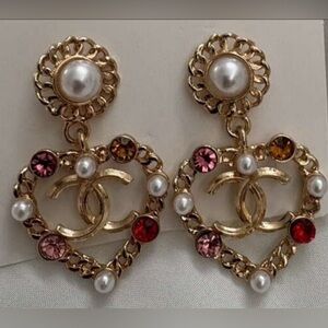 Gold , pink and Red Heart Earrings